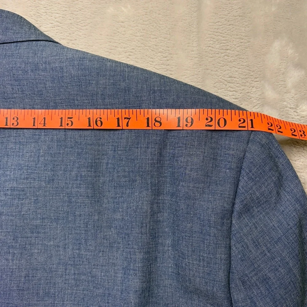 Chaps Blazer Sport Coat Jacket‎ Mens 50R Blue Chambray Polyester Preppy Classic